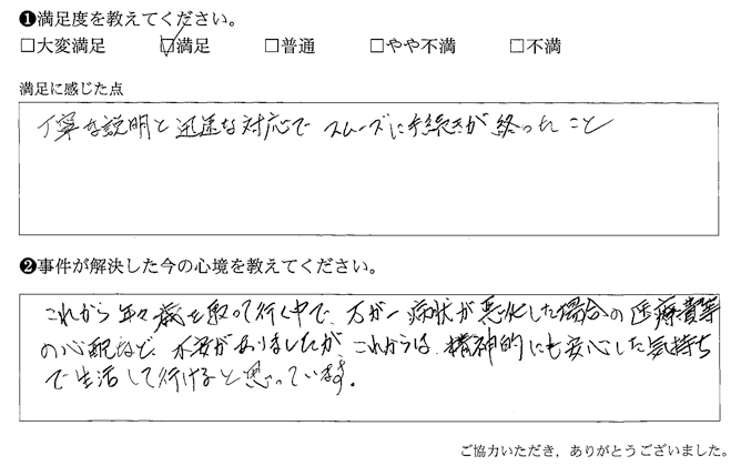 丁寧な説明と迅速な対応でスムーズに手続きが終わったこと